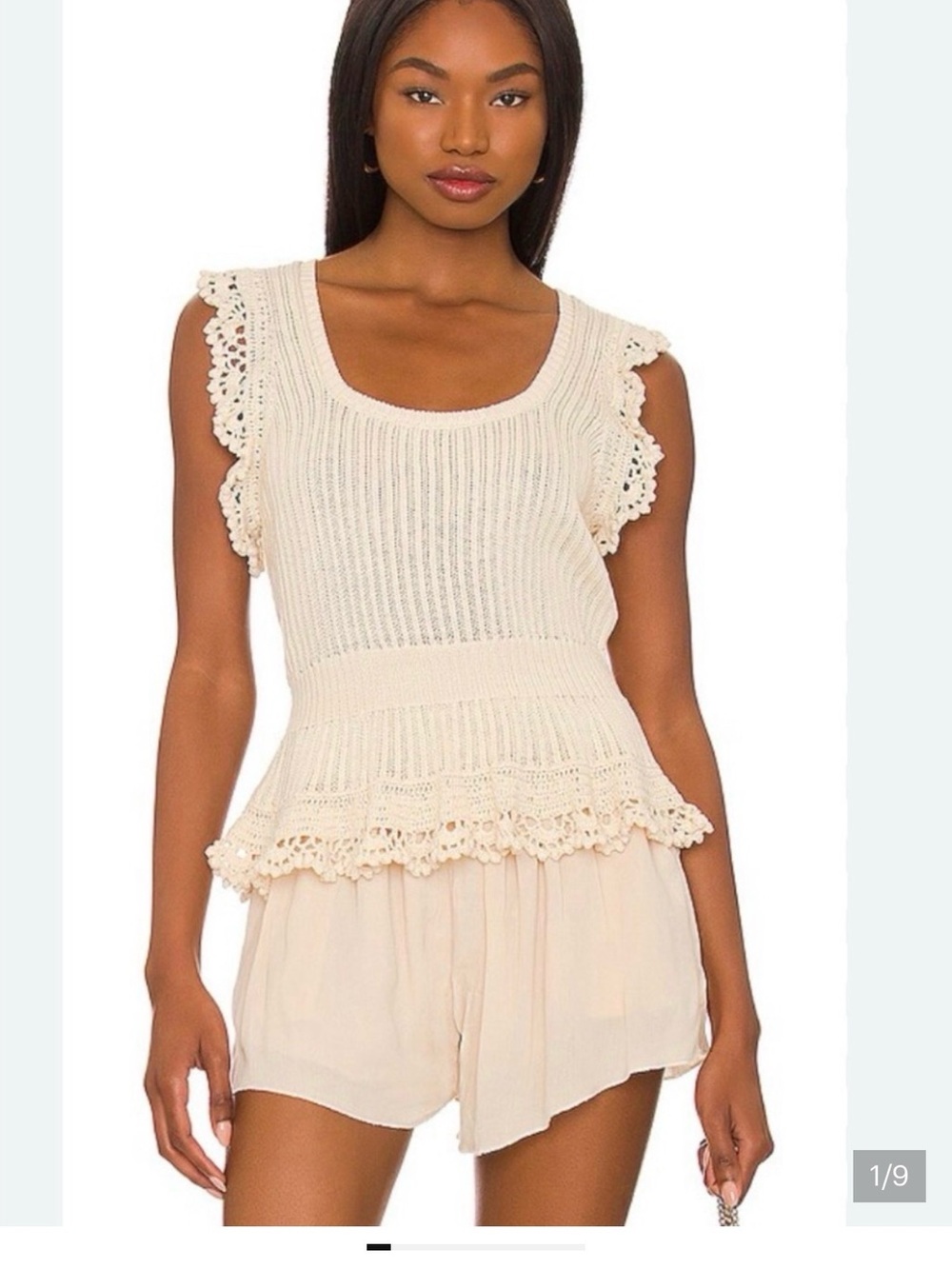 PAIGE Crochet Peplum Tank Top in Cream
